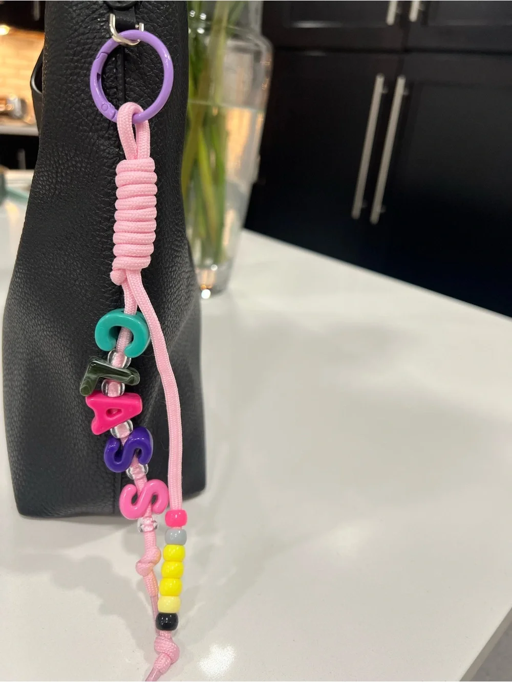 Personalized Pink Beaded Name Keychain Charm - CLASS